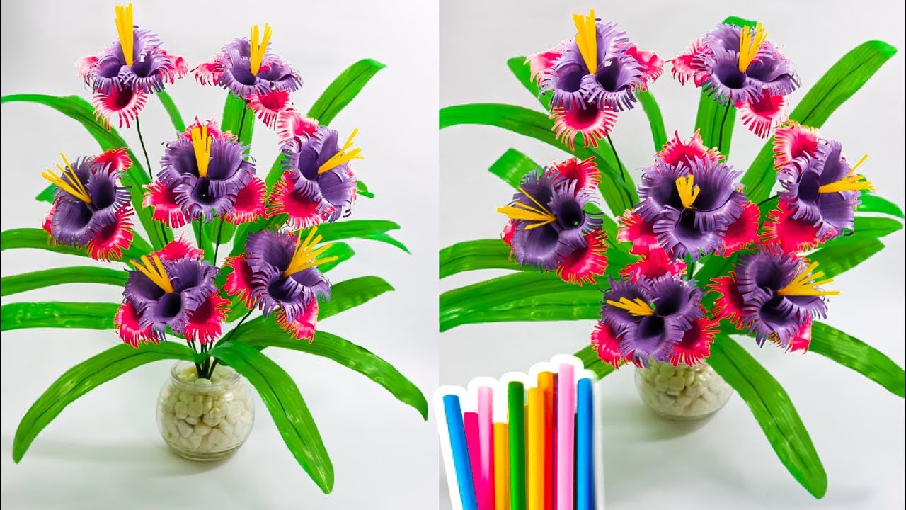 cara mudah  membuat bunga  dari  sedotan  plastik  how to 