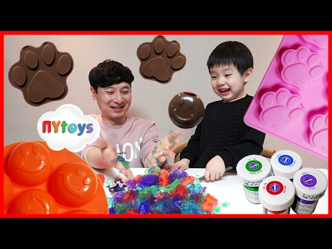 초콜릿 젤리 만들기 젤리 괴물 되다 발렌타인데이 특집 곰발바닥 스마일 권총 모양 만들고 먹방 칼 장난감으로 자르기 놀이 젤라틴 식용 색소 사용 뉴욕이랑 놀자 NY Toys
