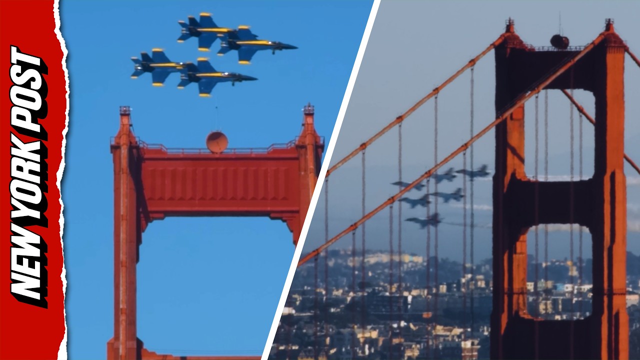 US Navy Blue Angels Elevate the Skies Above Golden Gate Bridge in Breathtaking Fleet Week Display