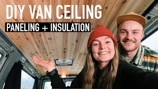 Van Build Ceiling! Insulation + Installing Cedar Tongue & Groove Paneling: Ford E150 Van Build