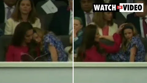 Kate Middleton comforts Mia Tindall at Queen's Pla...