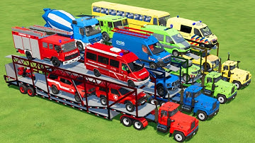 TRANSPORTING POLICE CARS, AMBULANCE, FIRE TRUCK, COLORFUL CARS WITH TRUCK  -FARMING SIMULATOR 22!