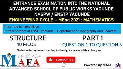 PUBLIC WORKS  YAOUNDE : MENG 2021 MATHEMATICS (Q1 TO Q5 SOLUTIONS)