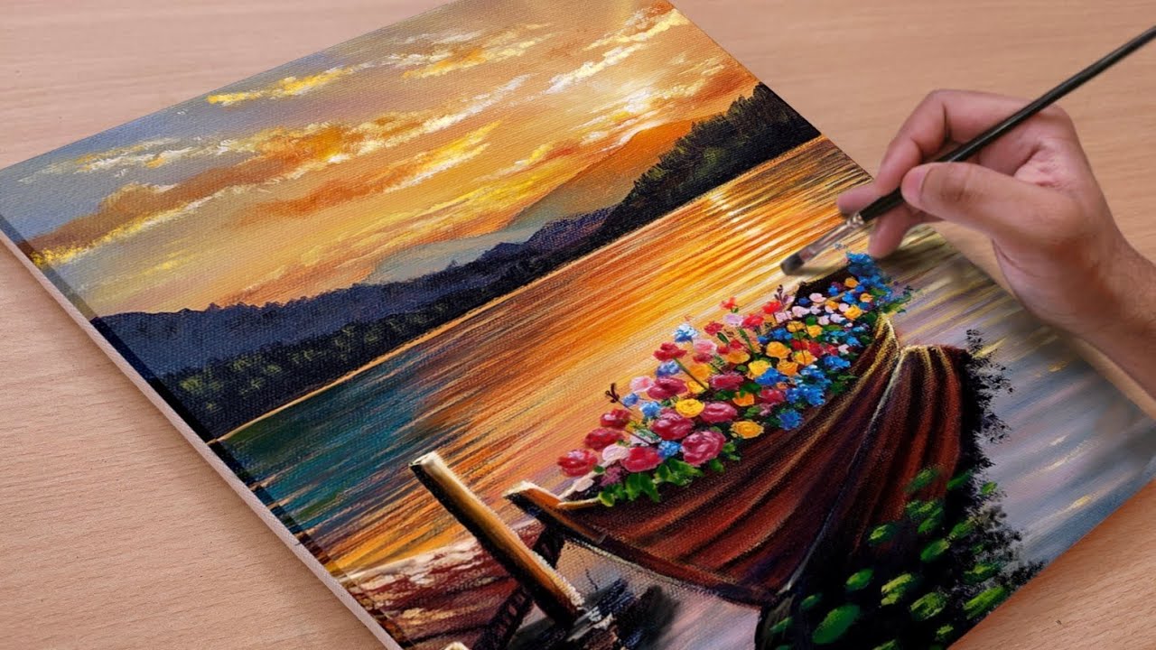 Painting a Beautiful Spring Sunset Scenary / Acrylic painting / Art paintings