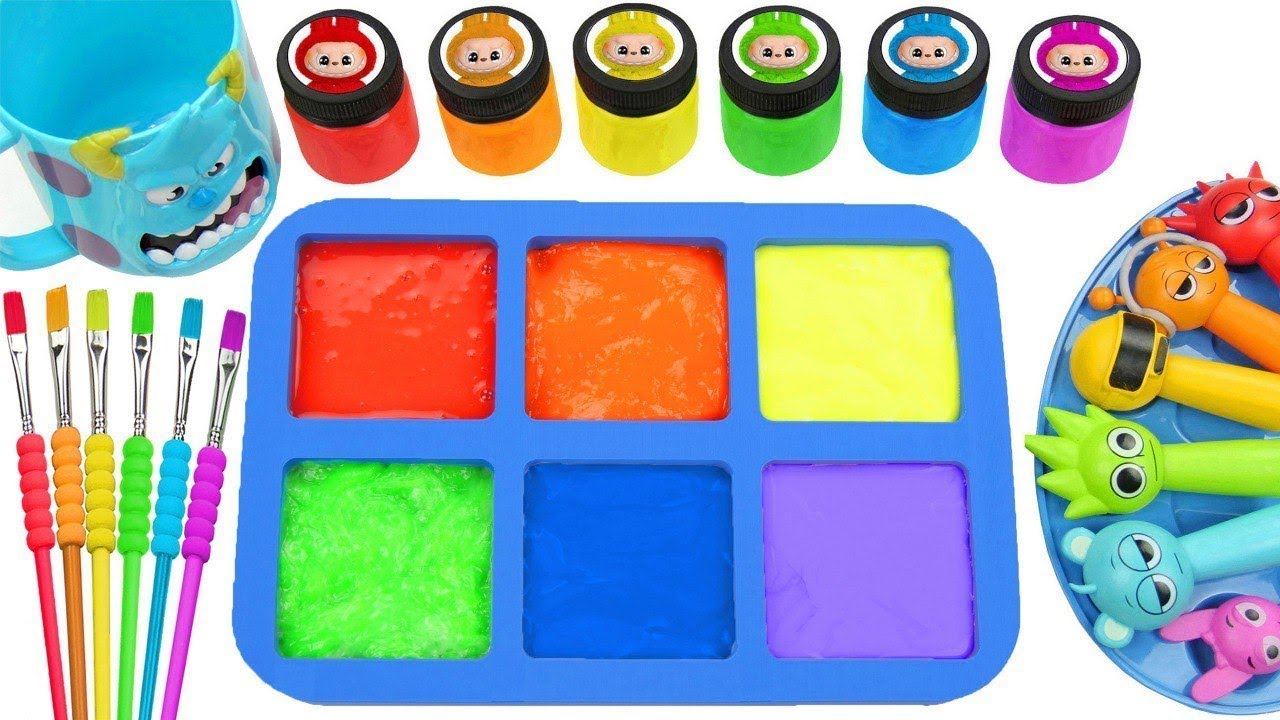 Oddly Satisfying Video Made DIY Mixing All Glitter Slime Rainbow And Square Shape Lollipop Fun ASMR