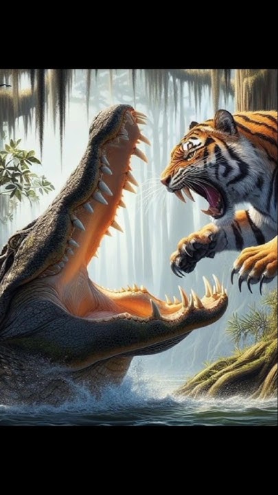 Tiger Vs Crocodile Fight 🐱_🐊! #animals #animalfightandkids #viralshorts