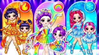 Rumi, Mira & Zoey Elements Ballerina Family Glow Up! Which Outfit Wins? | DIY Fashion Paper Dolls