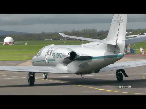 Cessna Citation II 550 CS-DVZ - Cross wind landing, taxi & shutdown