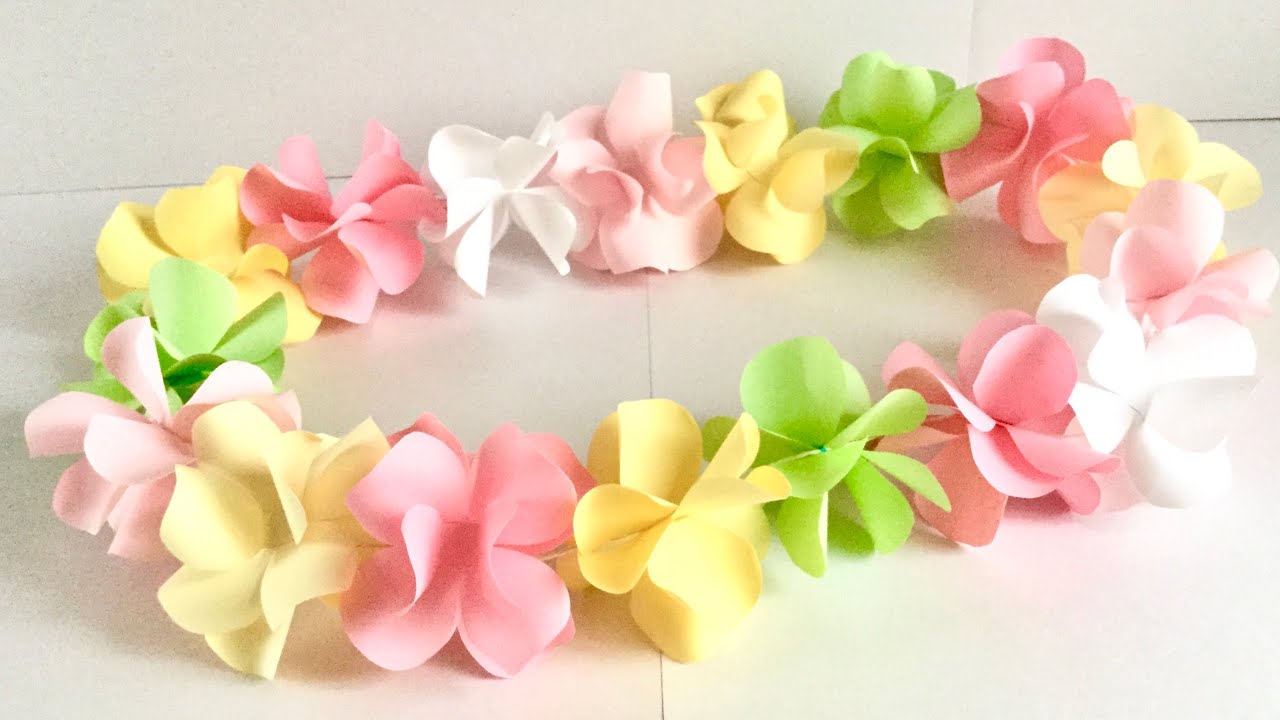 カラーコピー用紙で作るフラワーレイ Paper Flower Lei Youtube