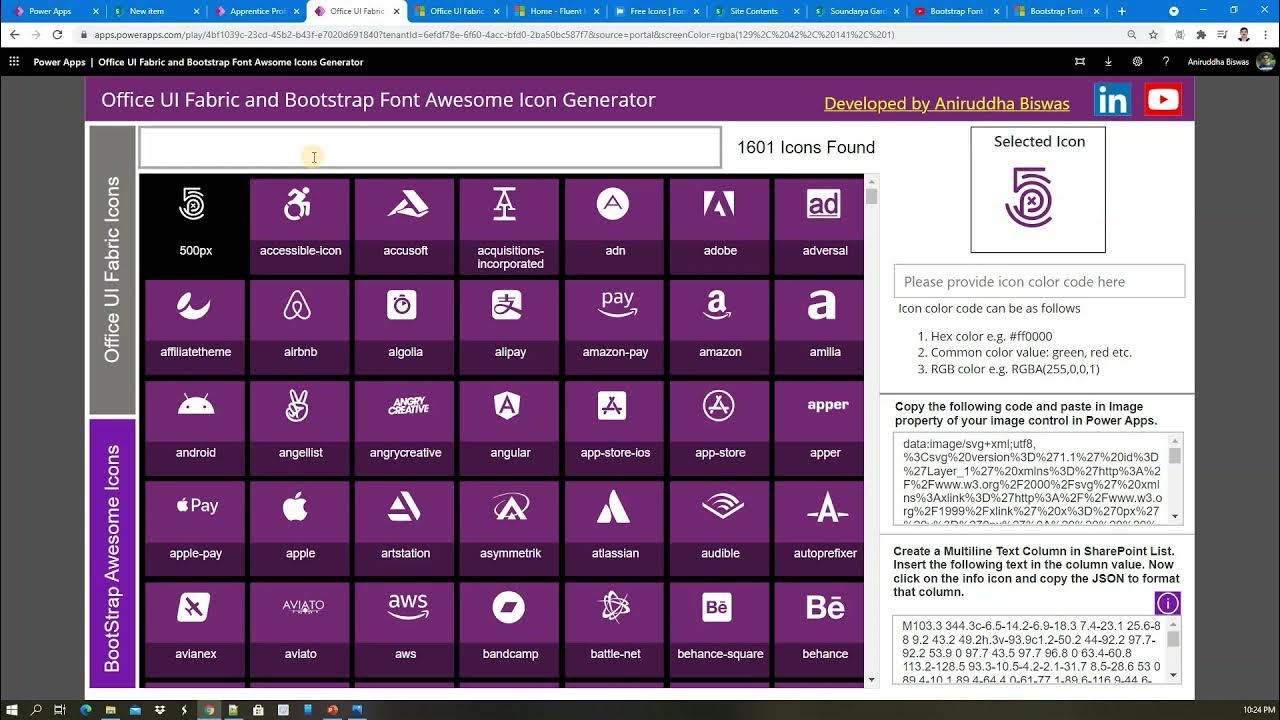 Office UI Fabric and Bootstrap Font Awesome Icon Generator for Power Apps and SharePoint YouTube