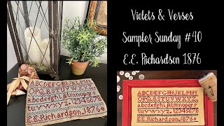Sampler Sunday #40 - E.E. Richardson 1876 - a free chart,discussion on red threads, Aida & history