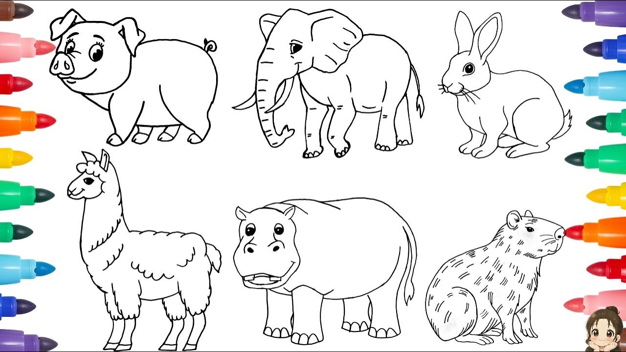 How to Draw and Color Animals 🐷🐘🦙🐇| Fun Kids Art Video | Cute Animals Step by Step Drawing for Kids