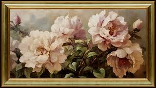 Lovely Peonies in Summer, Vintage Oil Painting | Gold Framed Art Screensaver for TV screenshot 2