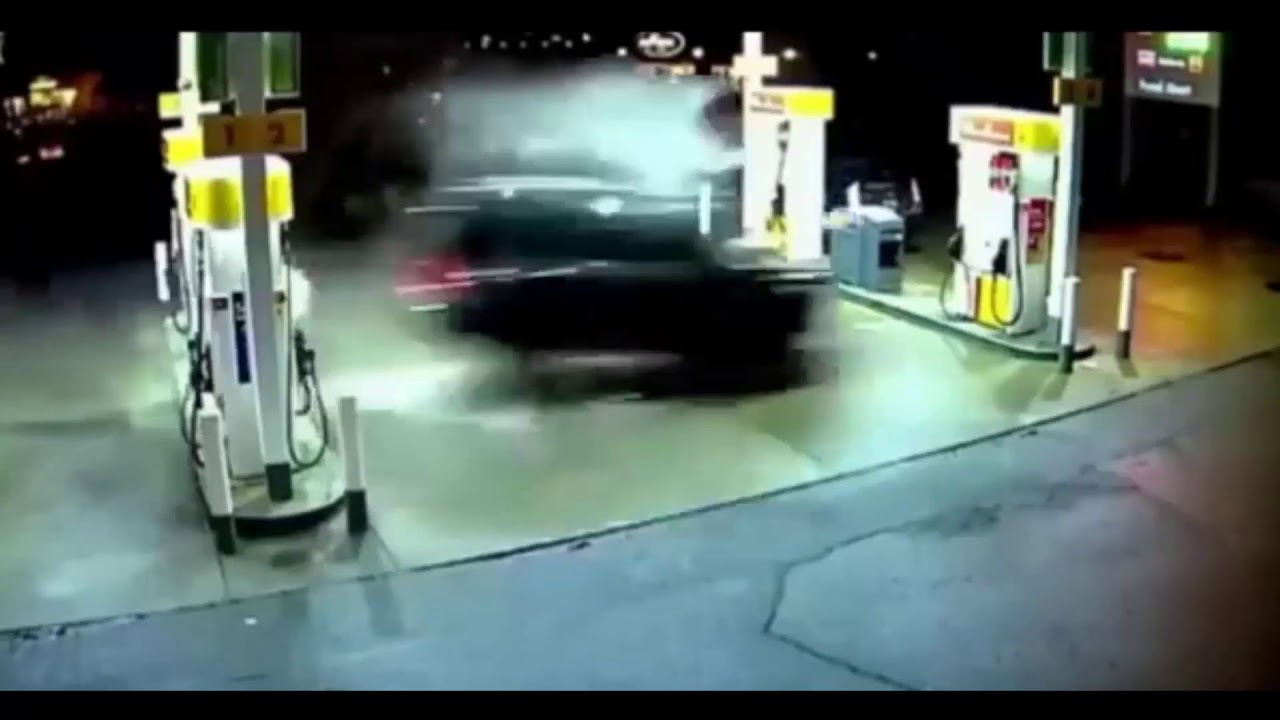 Car plows into gas station pumps. YouTube