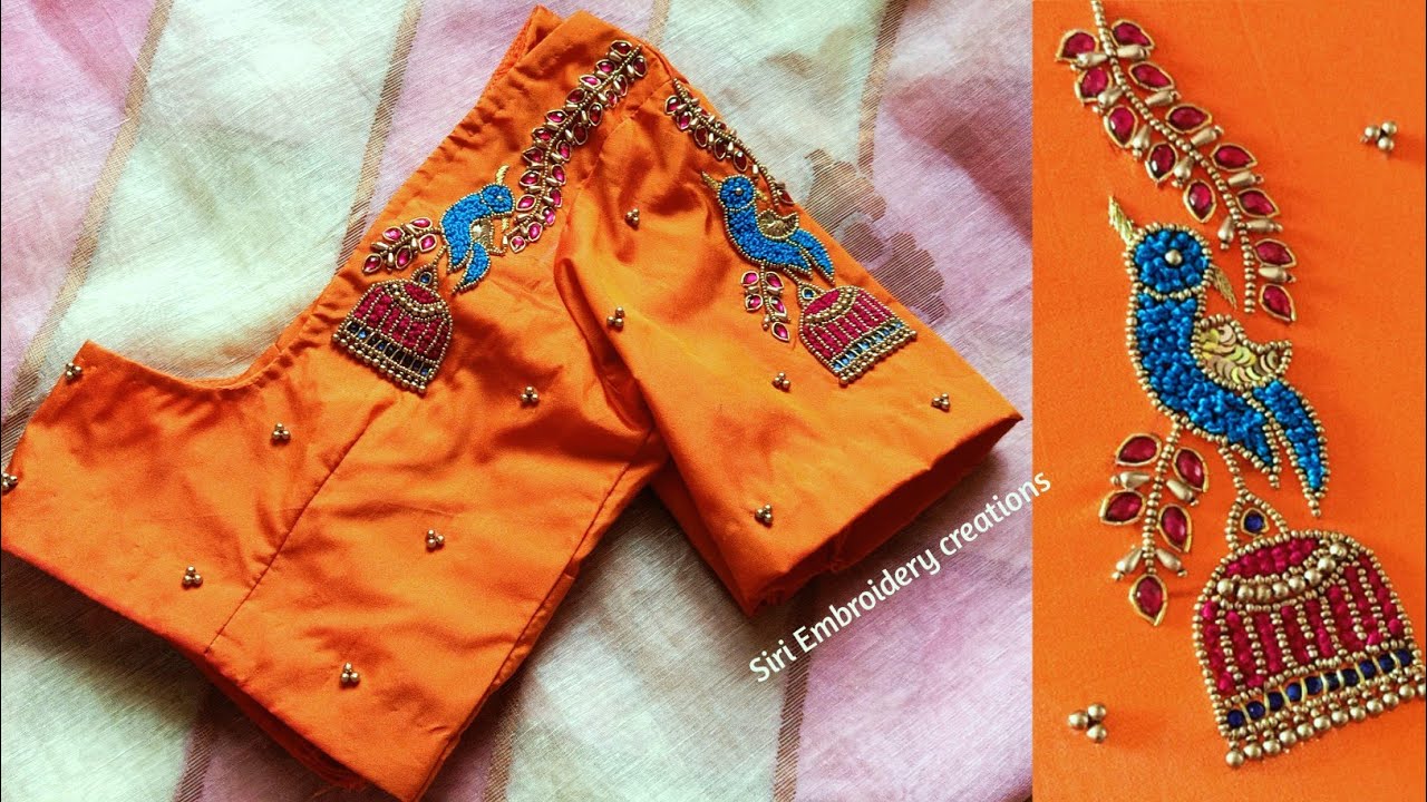 Hand embroidery | Beautiful peacock jhumka design with normal needle | French knots.