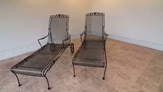 Sam Blount Company Wrought Iron Floral Chaise Loungers — Vintage Pair