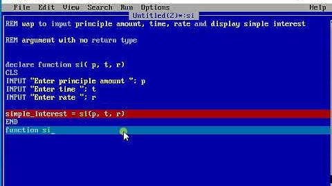 Qbasic program to calculate simple interest, Argument with no return type #3