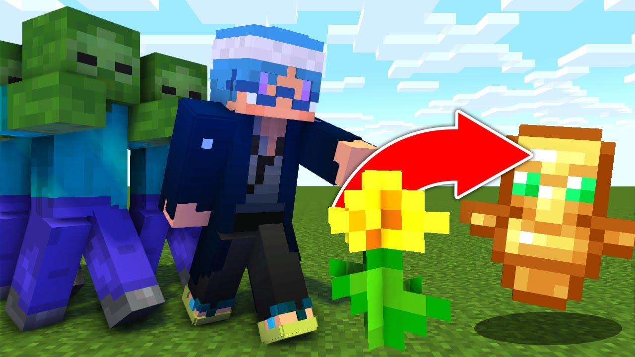 花から最強アイテムが出てくる世界でゾンビから生き残れ マインクラフト Youtube