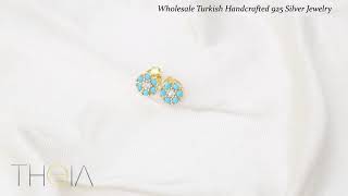 Turquoise Minimalist Flower Design Stud Earrings Turkish Wholesale 925 Sterling Silver Jewelry