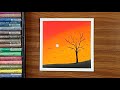 Sunset drawing with Oil pastel | Oil pastel drawing | Nature drawing