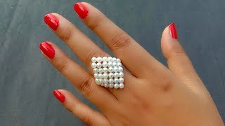 How To Make Finger Ring//Pearl Beaded Ring// useful & Easy