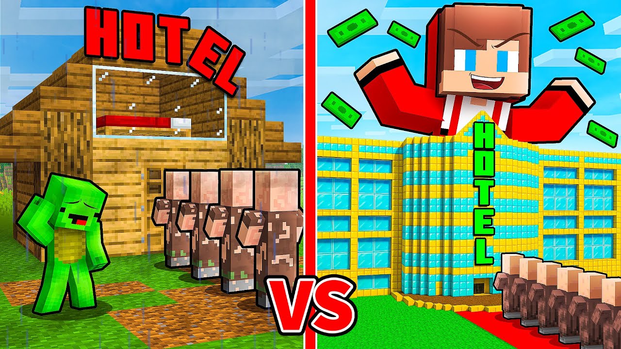 JJ and Mikey: POOR vs RICH Hotel Battle in Minecraft - Maizen
