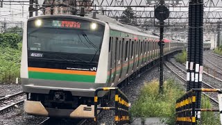 E233系3000番台ヤマU231編成+コツE-10編成が特別快速高崎行きとして大船駅2番線に到着停車するシーン(4828Y)2024.10.5.13:33