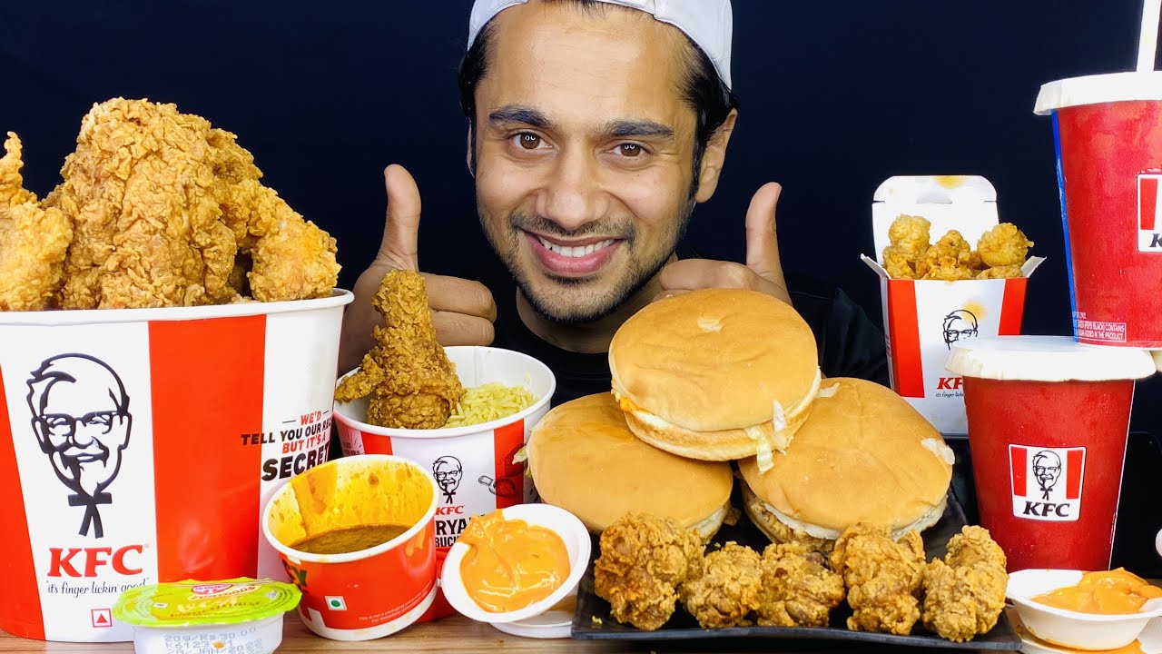 KFC* CHICKEN BIRYANI BOWL ULTIMATE BUCKET,CHICKEN WINGS, CHICKEN POPCORN 🍿MUKBANG BIG BITES