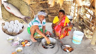 Fish and Egg kofta curry cooking for eating at lunch menu by our santali tribe grandmaa