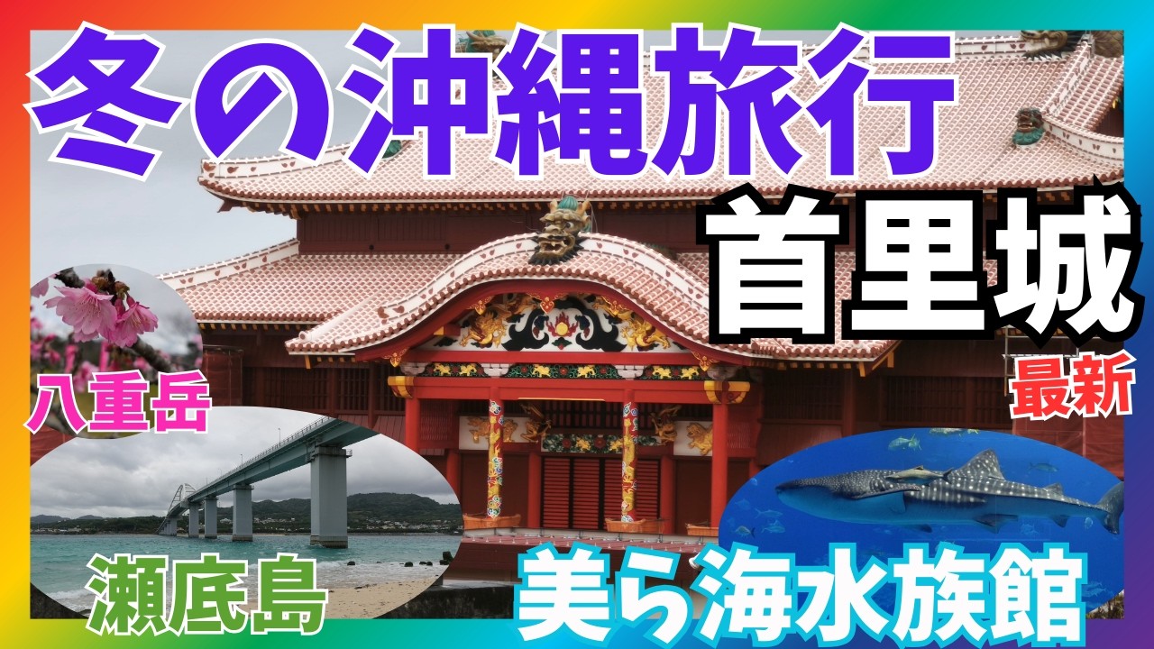 【夫婦旅vlog】沖縄旅行冬旅人気の観光巡り🌺美ら海水族館🐬今年完成の首里城⛩️😄3泊4日旅行の3日目＆最終日✈️#旅行 #水族館#vlog #okinawa #リザンシーパークホテル谷茶ベイ#瀬底島