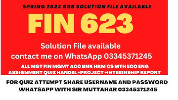 FIn 623 GDB Solution Spring 2023