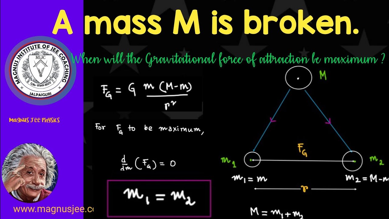 A mass M is broken into two parts of mass m1 & m2. When will the ...