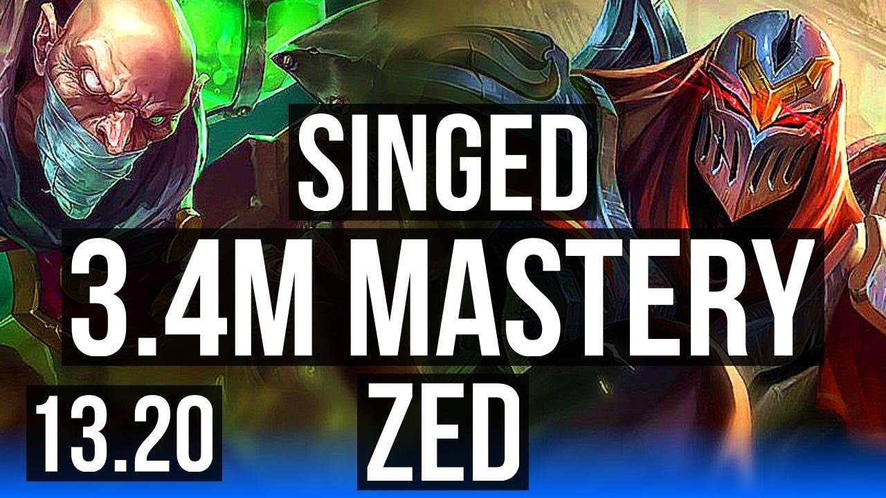 SINGED vs ZED (MID) | 3.4M mastery, 1700+ games, 10/2/7, Legendary | KR Master | 13.20