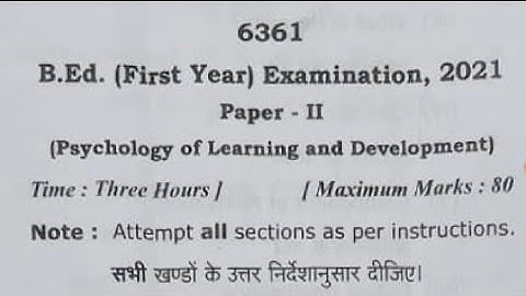 B.Ed First year Examination, 2021 awadh University  Paper 2nd psychology of learning &development