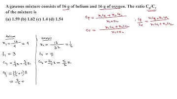 A gaseous mixture consists of 16 g of helium and 16 g of oxygen  The ratio CpCv of the mixture i