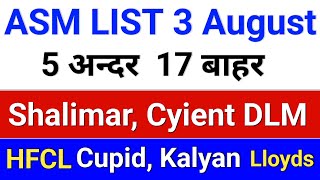 asm list update today, Shalimar . Cyient DLM. Cupid.  HFCL. Lloyds. Kalyan Jewellers. 