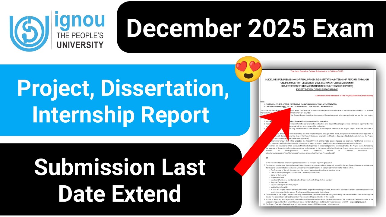 IGNOU Project Submission Last Date 2025 | IGNOU Assignment Last Date ...