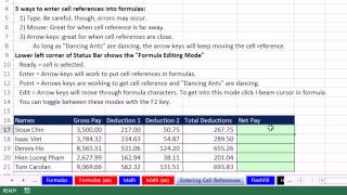 Office 2013 Class #33: Excel Basics 15: Entering Cell References in Formulas & Edit Mode Status Bar screenshot 1