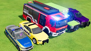POLICE CAR, FIRE TRUCK, AMBULANCE, COLORFUL CARS FOR TRANSPORTING! -FS 22