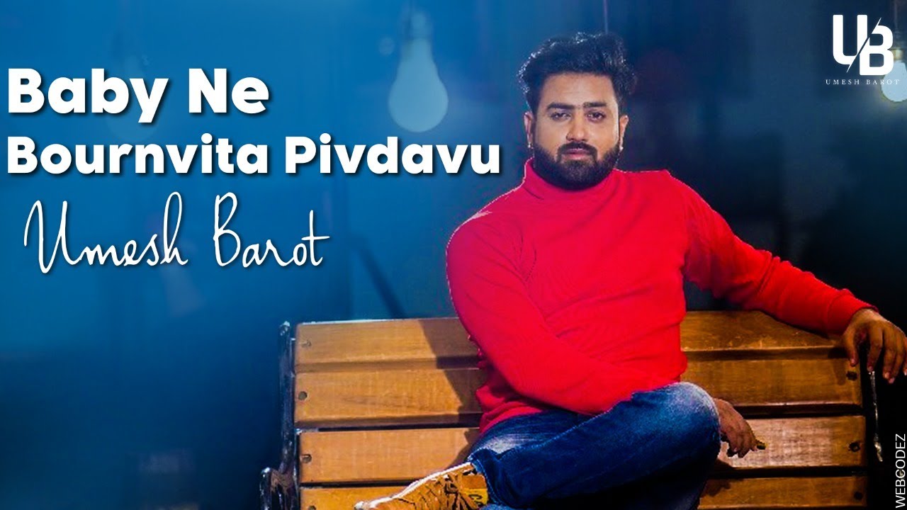 Umesh Barot seated on a bench, from the live video of Baby Ne Bournvita Pivdavu