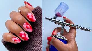 Viral Optical Illusion Nails + Amazon Airbrush Review | Pink Heart Nails