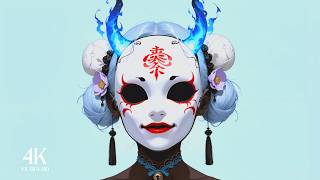 Masked Oni Girl Minimalist Portrait 4K Live Wallpaper 🎭 screenshot 2