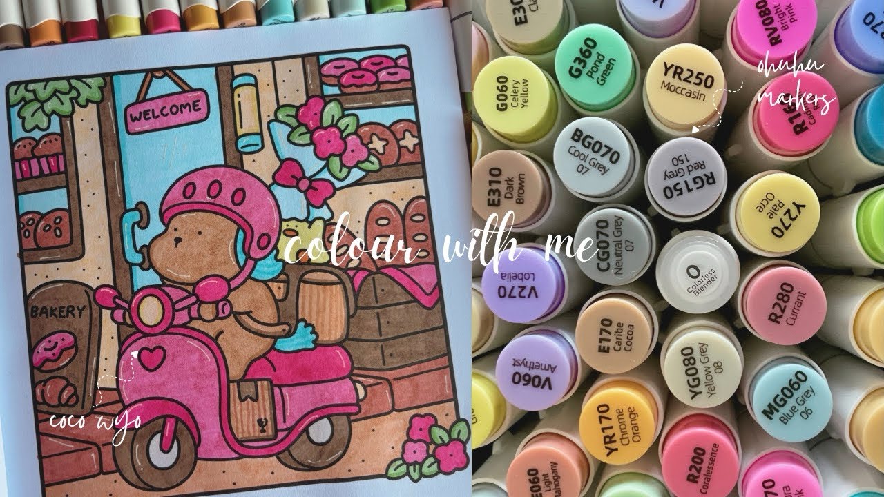 Colour with me | Cozy Bakery Shop 🍩 | Coco Wyo & Ohuhu markers | Soft ASMR to Study, Relax, Unwind
