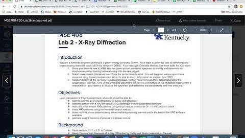 MSE 408 F20 - Lecture 4 - Introduction to XRD Lab 2