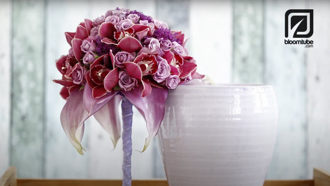 Biedermeier bridal bouquet with Orchids, Roses and Anthurium