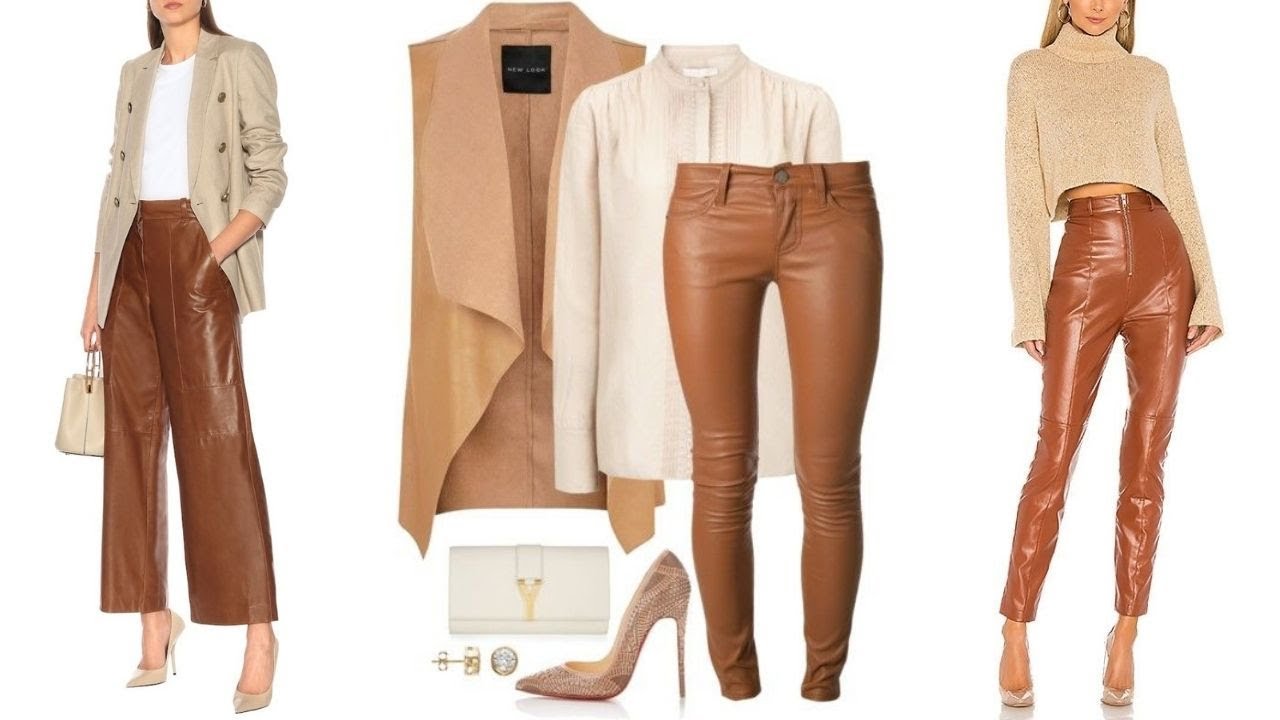 IDEAS DE OUTFITS 2022 CON PANTALON DE POLIPIEL EN TONOS MARRON?LOOKS BROWN  TONES LEATHER TROUSERS - YouTube