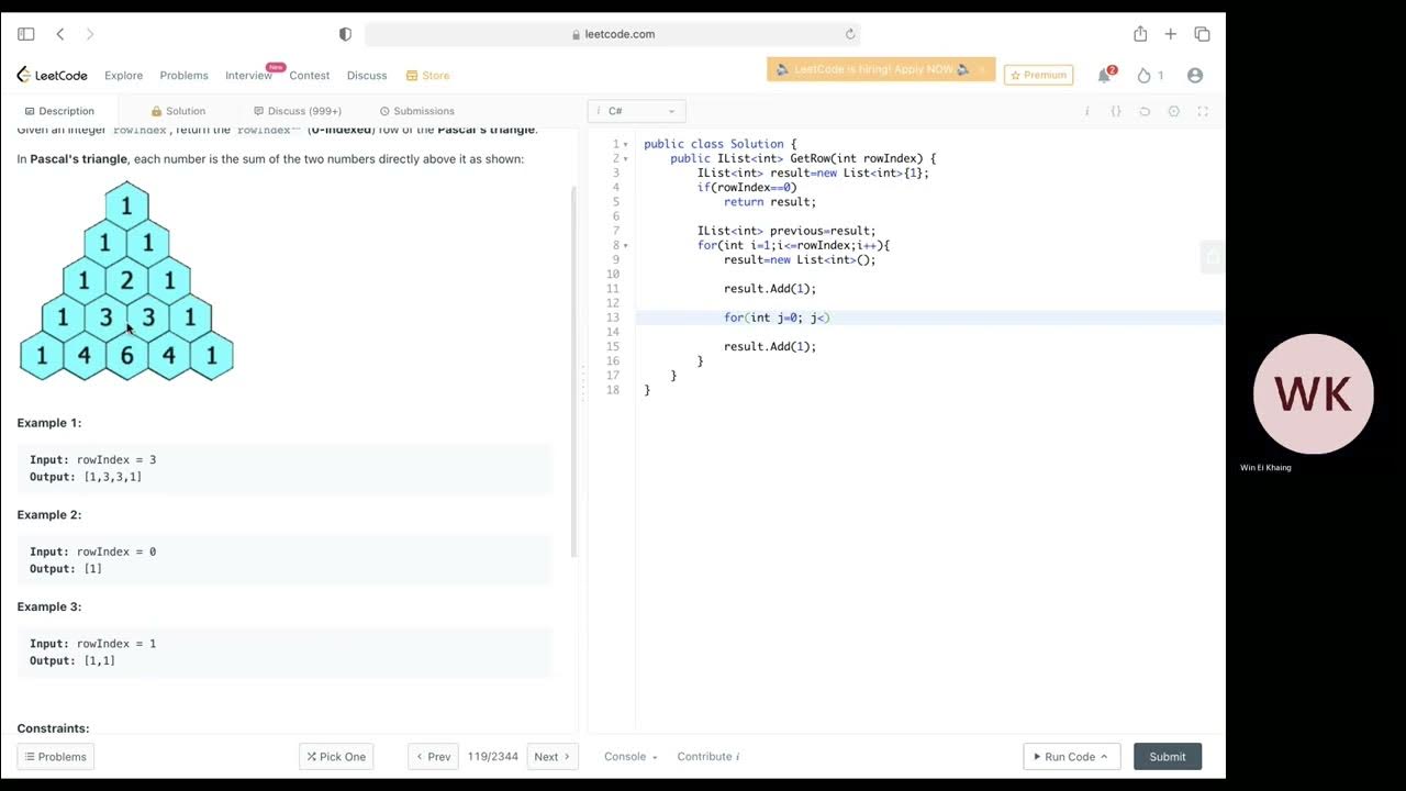 Pascal's Triangle II #leetcode #csharp #easy - YouTube