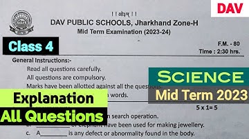 DAV Class 4 Science Question Paper - Mid Term 2023-24 || Fully Explained