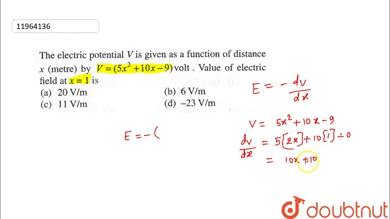 The electric potential `V` is givne as a function of distance `x