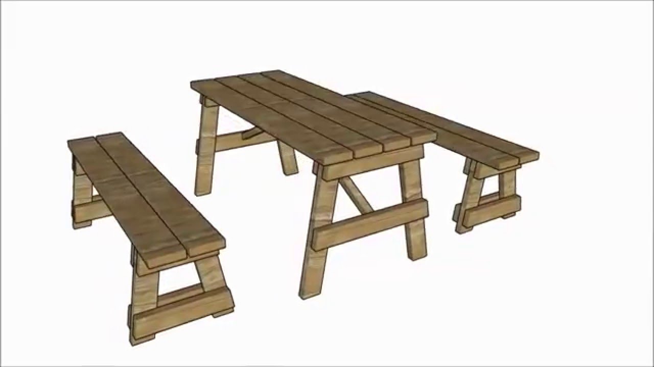 5 ft Picnic Table with Benches Plans - YouTube